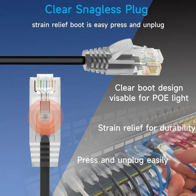 Alt view image 4 of 6 - Lysymixs Cat6a Slim Ethernet Patch Cable 0.5 ft (24 Pack) for Data Centers, 10G Network, Home and Enterprise - Black