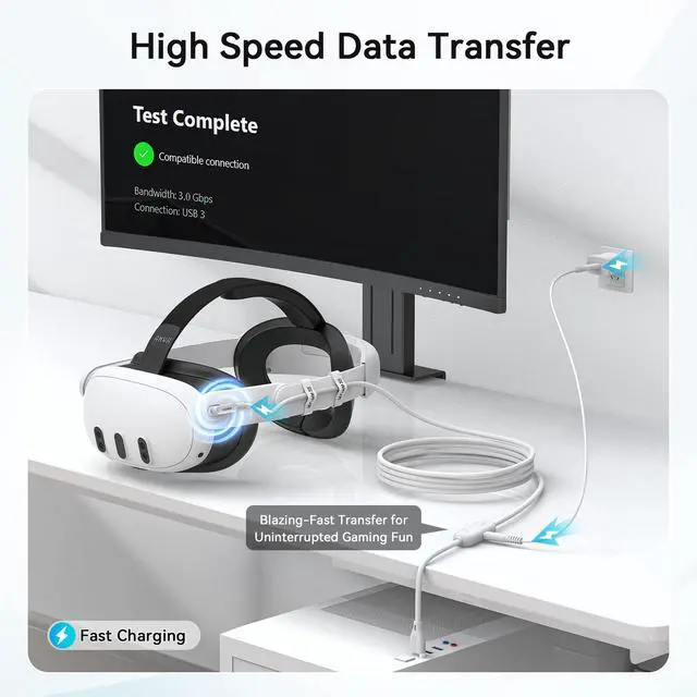 Alt view image 3 of 7 - 16FT(5M) Link Cable with Charging Compatible with Meta Quest 3/3S/Pico 4 Accessories and PCVR/SteamVR. USB 3.0 to USB C Link Cable with 5Gbps Super Speed, Charge & Link Simultaneously
