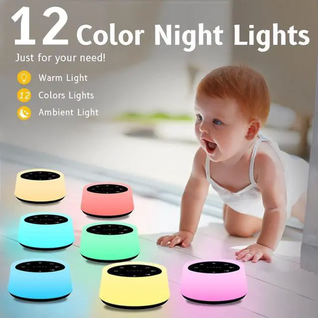 Alt view image 2 of 7 - Sound Machine and White Noise Machine with 30 Soothing Sounds 12 Colors for Kids Adult Baby Night Light with Memory Function for Home Office (Black)