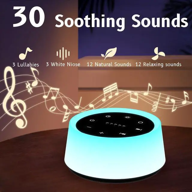 Alt view image 3 of 7 - Sound Machine and White Noise Machine with 30 Soothing Sounds 12 Colors for Kids Adult Baby Night Light with Memory Function for Home Office (Black)