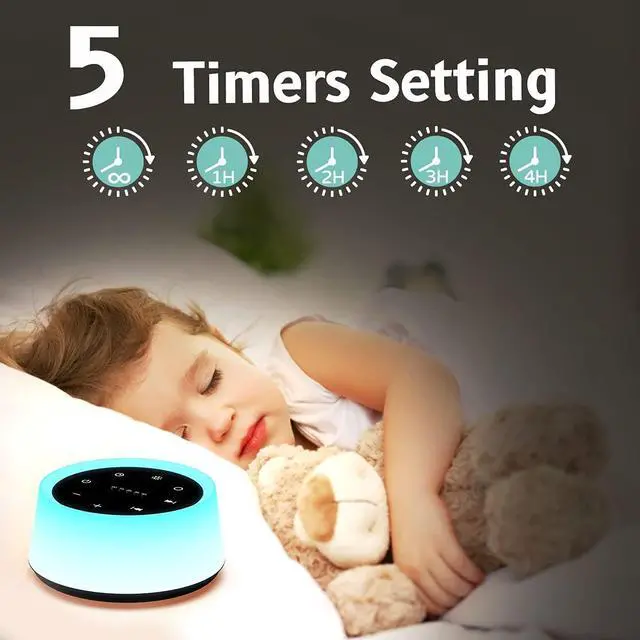 Alt view image 5 of 7 - Sound Machine and White Noise Machine with 30 Soothing Sounds 12 Colors for Kids Adult Baby Night Light with Memory Function for Home Office (Black)