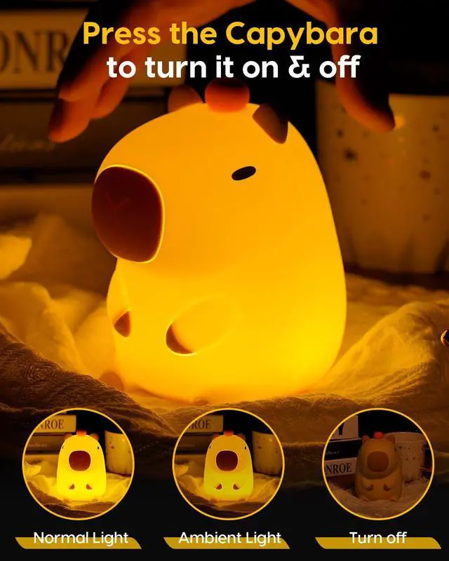 Alt view image 3 of 7 - Capybara Night Light, Cute Capybara Lamp, Silicone Dimmable Nursery Nightlight, Rechargeable LED Bedside Lamp with 20 Minutes Timer & Tap Control Baby Girls Women Bedrooms, Living Room