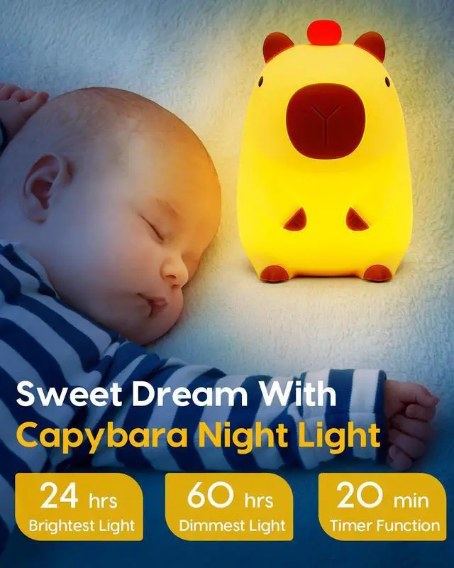 Alt view image 4 of 7 - Capybara Night Light, Cute Capybara Lamp, Silicone Dimmable Nursery Nightlight, Rechargeable LED Bedside Lamp with 20 Minutes Timer & Tap Control Baby Girls Women Bedrooms, Living Room