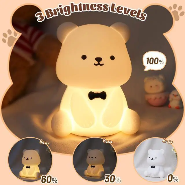 Alt view image 4 of 6 - Attivolife Teddy Bear Night Light for Kids, Baby Nursery Beside Silicone Lamp, Protable USB Rechargeable Kids' Bedroom Nightlight with 8 Color Lights, Birthday Christmas Gifts for Girl Boy Children