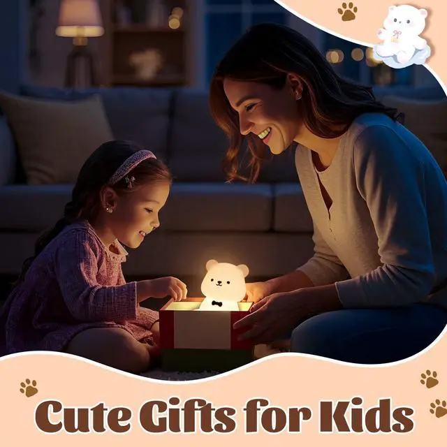 Alt view image 6 of 6 - Attivolife Teddy Bear Night Light for Kids, Baby Nursery Beside Silicone Lamp, Protable USB Rechargeable Kids' Bedroom Nightlight with 8 Color Lights, Birthday Christmas Gifts for Girl Boy Children