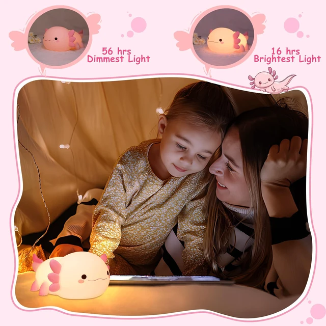 Alt view image 4 of 7 - Axolotl Gifts, Axolotl Night Light for Kids - Squishy Silicone LED Touch Cute Lamp, Xmas Birthday, Kawaii Bedroom Decor Nursery Lamp for Boys Girls Mom