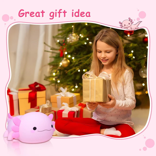 Alt view image 7 of 7 - Axolotl Gifts, Axolotl Night Light for Kids - Squishy Silicone LED Touch Cute Lamp, Xmas Birthday, Kawaii Bedroom Decor Nursery Lamp for Boys Girls Mom