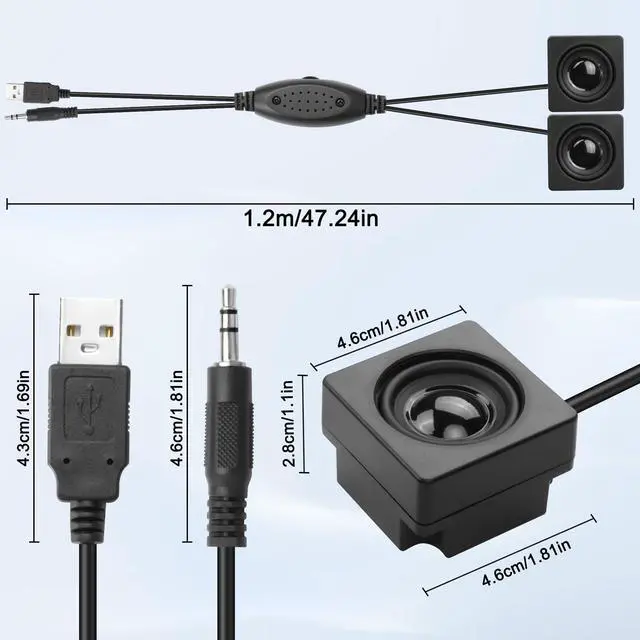 Alt view image 2 of 7 - XMSJSIY Mini Computer Speaker for Desktop PC 3.5mm TRS Input with Volume Control USB Powered Stereo Hidden Type Small Speakers for PC Laptop Phone Notebook -1.2M/3.9FT 1 Pair