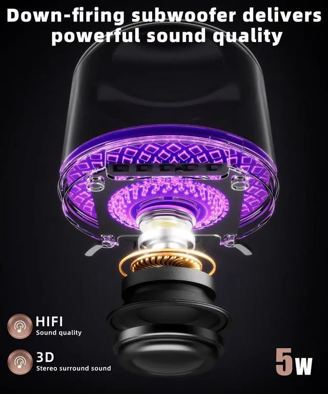 Alt view image 3 of 7 - Bluetooth Speaker with HD Sound and Lights, Portable Wireless, Long-lasting battery life, TWS Pairing, for Home/Party/Outdoor/Travel/Beach, Stocking Stuffers, White Elephant Gifts for Adults (Black)