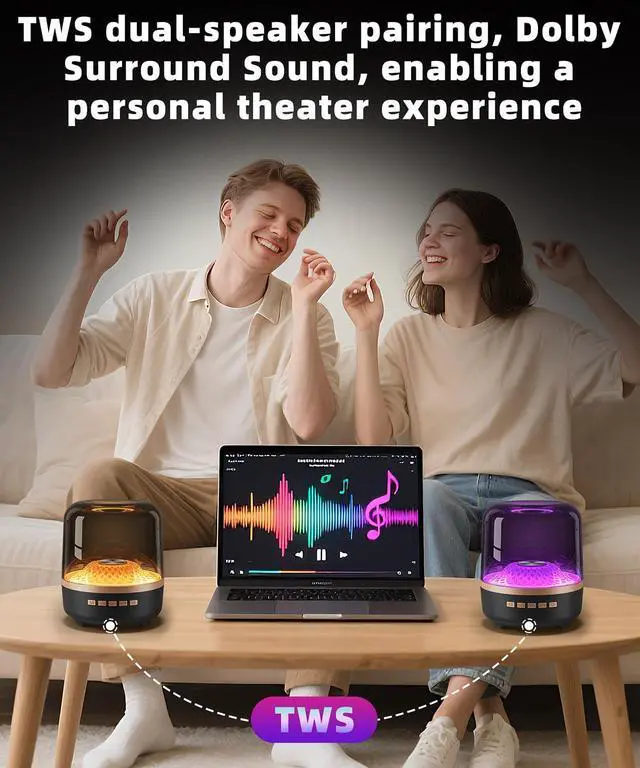 Alt view image 5 of 7 - Bluetooth Speaker with HD Sound and Lights, Portable Wireless, Long-lasting battery life, TWS Pairing, for Home/Party/Outdoor/Travel/Beach, Stocking Stuffers, White Elephant Gifts for Adults (Black)