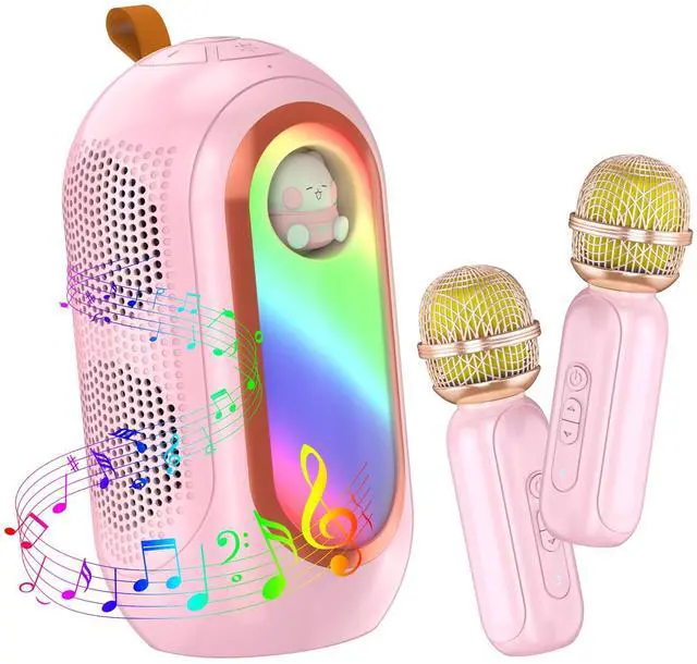 Main image of Olycism Mini Karaoke Machine for Kids & Adults with 2 Wireless Microphones Portable Karaoke Machine 2x5W Bluetooth Speaker Birthday Gift Toys Gifts for Kids Family Home Outdoor Party Pink