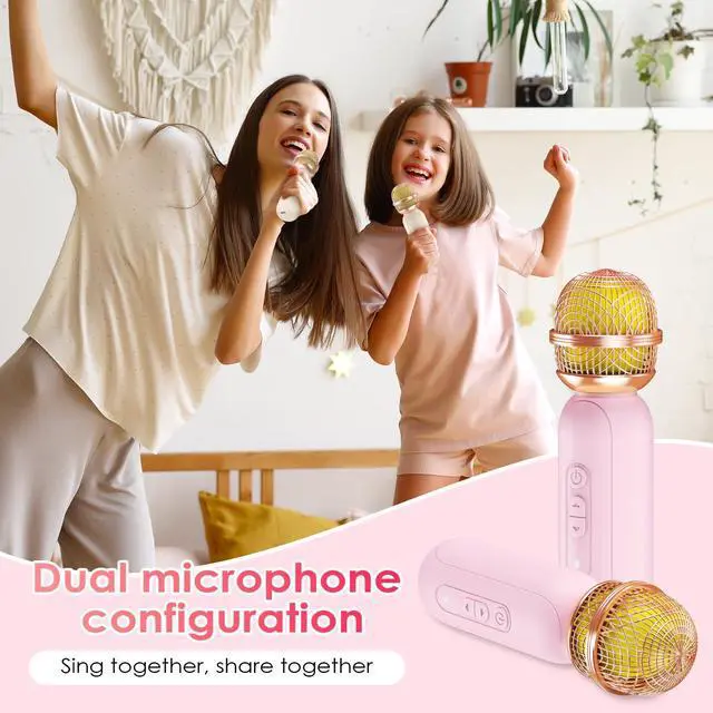Alt view image 4 of 7 - Olycism Mini Karaoke Machine for Kids & Adults with 2 Wireless Microphones Portable Karaoke Machine 2x5W Bluetooth Speaker Birthday Gift Toys Gifts for Kids Family Home Outdoor Party Pink