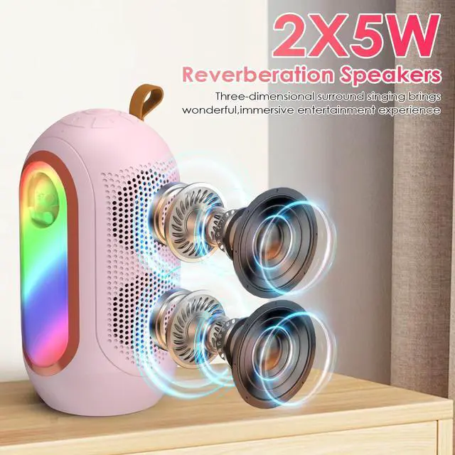 Alt view image 2 of 7 - Olycism Mini Karaoke Machine for Kids & Adults with 2 Wireless Microphones Portable Karaoke Machine 2x5W Bluetooth Speaker Birthday Gift Toys Gifts for Kids Family Home Outdoor Party Pink