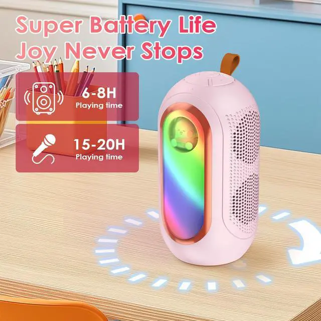 Alt view image 6 of 7 - Olycism Mini Karaoke Machine for Kids & Adults with 2 Wireless Microphones Portable Karaoke Machine 2x5W Bluetooth Speaker Birthday Gift Toys Gifts for Kids Family Home Outdoor Party Pink