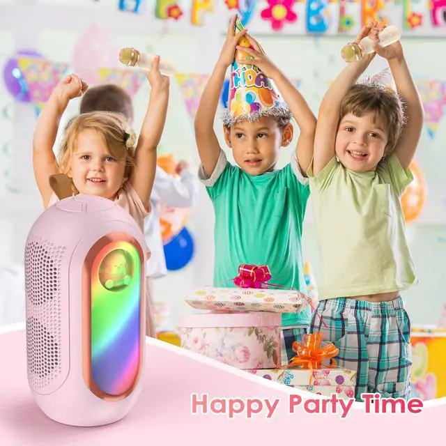 Alt view image 7 of 7 - Olycism Mini Karaoke Machine for Kids & Adults with 2 Wireless Microphones Portable Karaoke Machine 2x5W Bluetooth Speaker Birthday Gift Toys Gifts for Kids Family Home Outdoor Party Pink