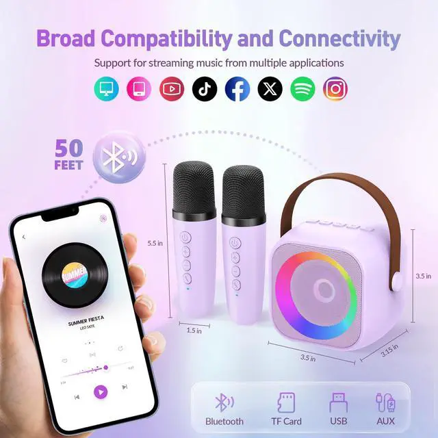 Alt view image 3 of 7 - Karaoke Machine for Kids Adults, Karaoke Toys Gifts for Girls Boys, Portable Bluetooth Speaker with Wireless Microphone, Birthday Gifts for Girls Boys Ages 4, 5, 6, 7, 8, 9, 10, 12+ Years Old