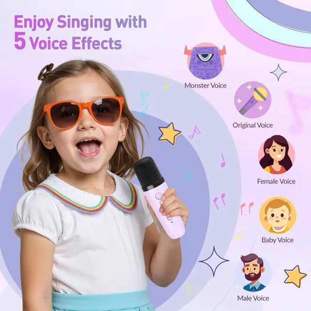 Alt view image 4 of 7 - Karaoke Machine for Kids Adults, Karaoke Toys Gifts for Girls Boys, Portable Bluetooth Speaker with Wireless Microphone, Birthday Gifts for Girls Boys Ages 4, 5, 6, 7, 8, 9, 10, 12+ Years Old