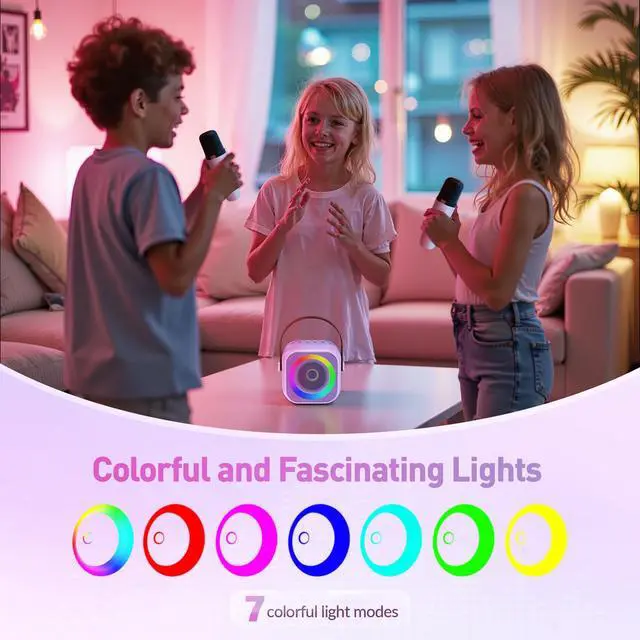 Alt view image 6 of 7 - Karaoke Machine for Kids Adults, Karaoke Toys Gifts for Girls Boys, Portable Bluetooth Speaker with Wireless Microphone, Birthday Gifts for Girls Boys Ages 4, 5, 6, 7, 8, 9, 10, 12+ Years Old