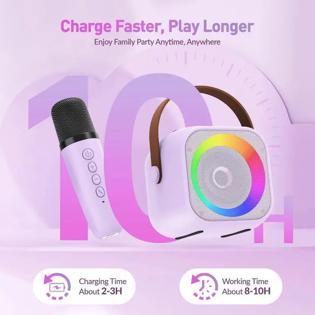 Alt view image 7 of 7 - Karaoke Machine for Kids Adults, Karaoke Toys Gifts for Girls Boys, Portable Bluetooth Speaker with Wireless Microphone, Birthday Gifts for Girls Boys Ages 4, 5, 6, 7, 8, 9, 10, 12+ Years Old