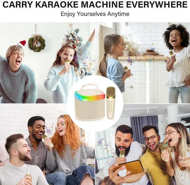 Alt view image 2 of 7 - JYX Mini Karaoke Machine for Kids - Beige Bluetooth Speaker with Party Lights and 1 Wireless Microphone, Great for Kids and Adults, Ideal for Family Home Parties and Birthday