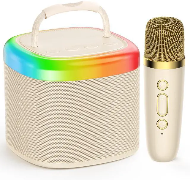 Main image of JYX Mini Karaoke Machine for Kids - Beige Bluetooth Speaker with Party Lights and 1 Wireless Microphone, Great for Kids and Adults, Ideal for Family Home Parties and Birthday