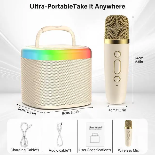 Alt view image 5 of 7 - JYX Mini Karaoke Machine for Kids - Beige Bluetooth Speaker with Party Lights and 1 Wireless Microphone, Great for Kids and Adults, Ideal for Family Home Parties and Birthday