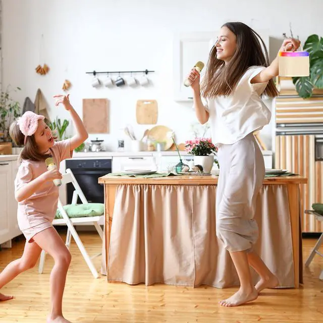 Alt view image 6 of 7 - JYX Mini Karaoke Machine for Kids - Beige Bluetooth Speaker with Party Lights and 1 Wireless Microphone, Great for Kids and Adults, Ideal for Family Home Parties and Birthday