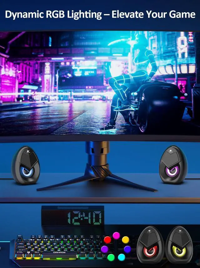 Alt view image 2 of 6 - OR O R O W OROW Computer Speakers,Mini 10W RGB PC Speakers with Colorful LED, Volume Control - Gaming Speakers for Desktop/Laptop, 3.5mm Aux (S208) (2.0)