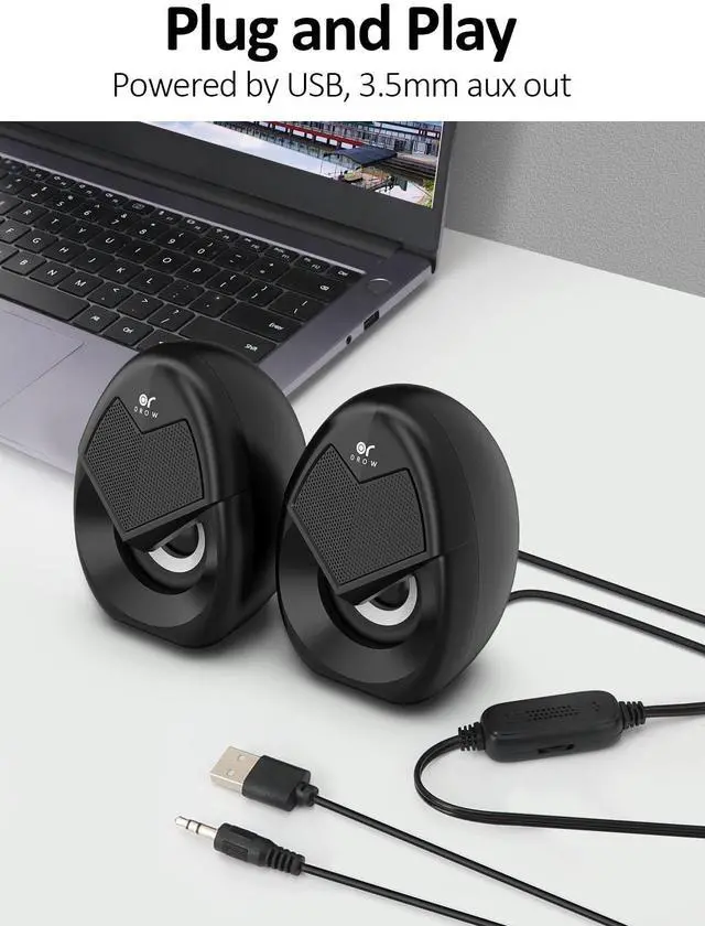 Alt view image 3 of 6 - OR O R O W OROW Computer Speakers,Mini 10W RGB PC Speakers with Colorful LED, Volume Control - Gaming Speakers for Desktop/Laptop, 3.5mm Aux (S208) (2.0)