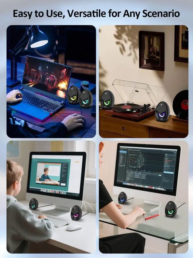 Alt view image 6 of 6 - OR O R O W OROW Computer Speakers,Mini 10W RGB PC Speakers with Colorful LED, Volume Control - Gaming Speakers for Desktop/Laptop, 3.5mm Aux (S208) (2.0)