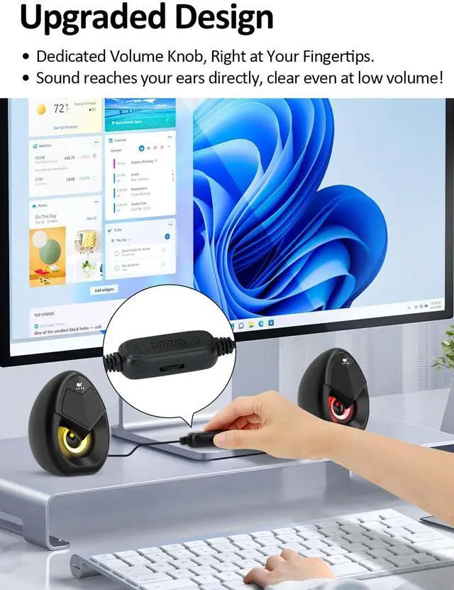 Alt view image 5 of 6 - OR O R O W OROW Computer Speakers,Mini 10W RGB PC Speakers with Colorful LED, Volume Control - Gaming Speakers for Desktop/Laptop, 3.5mm Aux (S208) (2.0)