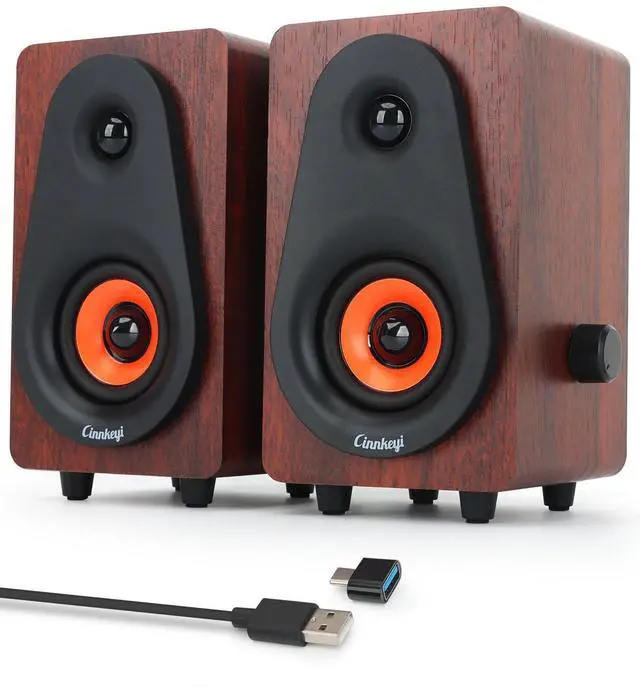 Main image of Small Computer Speakers, 2.0 Wooden Speakers for PC or Laptop, USB-Powered Small PC Speakers, Suitable for Desktop Computers/Laptops Built-in 2x2 Speaker Diaphragms