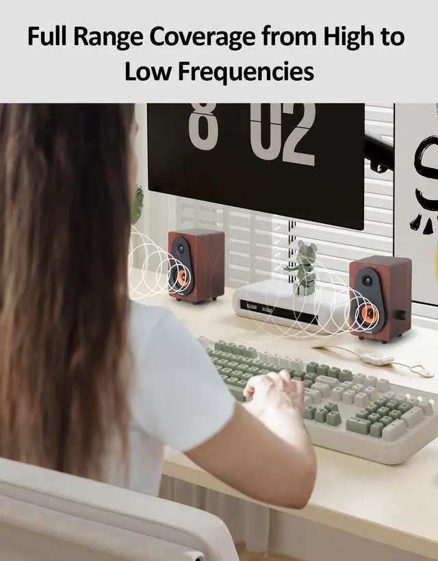 Alt view image 4 of 6 - Small Computer Speakers, 2.0 Wooden Speakers for PC or Laptop, USB-Powered Small PC Speakers, Suitable for Desktop Computers/Laptops Built-in 2x2 Speaker Diaphragms