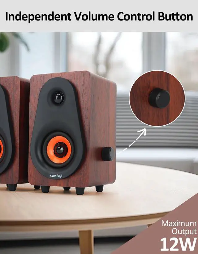 Alt view image 3 of 6 - Small Computer Speakers, 2.0 Wooden Speakers for PC or Laptop, USB-Powered Small PC Speakers, Suitable for Desktop Computers/Laptops Built-in 2x2 Speaker Diaphragms