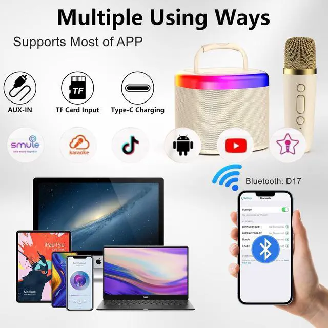 Alt view image 5 of 7 - HWWR Kids Karaoke Machine: Mini Karaoke Machine with Microphone for Home Party, Kids Christmas Halloween Birthday Gifts, Music Toys for Girls Boys Teen Age 3, 4, 5, 6, 7, 8, 9, 10, 11, 12+