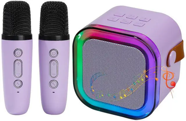 Main image of Karaoke Machine for Kids, Mini Karaoke Speaker with 2 Wireless Microphones,Voice Effects,LED Lights, Portable Singing Machine for Girl, Ages 3,4,5,6,7,8,9,10,11,12+ Years Old Birthday Gift(Purple)