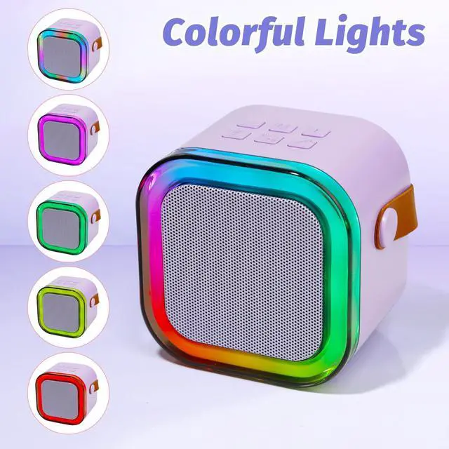 Alt view image 5 of 7 - Karaoke Machine for Kids, Mini Karaoke Speaker with 2 Wireless Microphones,Voice Effects,LED Lights, Portable Singing Machine for Girl, Ages 3,4,5,6,7,8,9,10,11,12+ Years Old Birthday Gift(Purple)