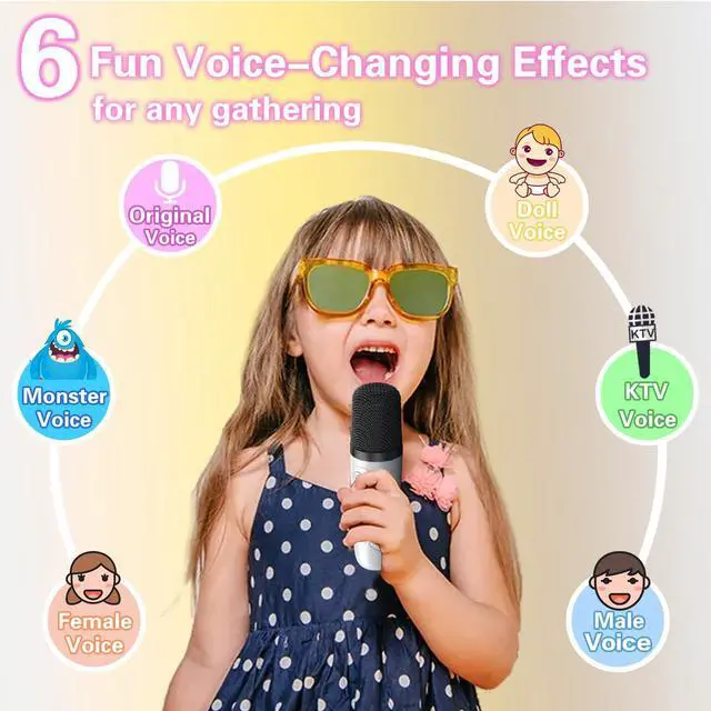 Alt view image 3 of 7 - Mini Karaoke Machine for Kids Adults, Portable Bluetooth Speaker with Wireless Karaoke Microphone, Singing Machine Christmas Toys Birthday Gifts for Girls Boys Ages 3 4 5 6 7 8 9 10 11 12+ (White)