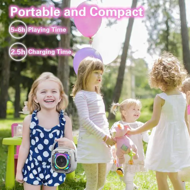 Alt view image 4 of 7 - Mini Karaoke Machine for Kids Adults, Portable Bluetooth Speaker with Wireless Karaoke Microphone, Singing Machine Christmas Toys Birthday Gifts for Girls Boys Ages 3 4 5 6 7 8 9 10 11 12+ (White)