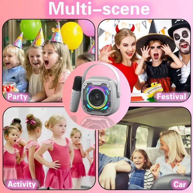 Alt view image 6 of 7 - Mini Karaoke Machine for Kids Adults, Portable Bluetooth Speaker with Wireless Karaoke Microphone, Singing Machine Christmas Toys Birthday Gifts for Girls Boys Ages 3 4 5 6 7 8 9 10 11 12+ (White)