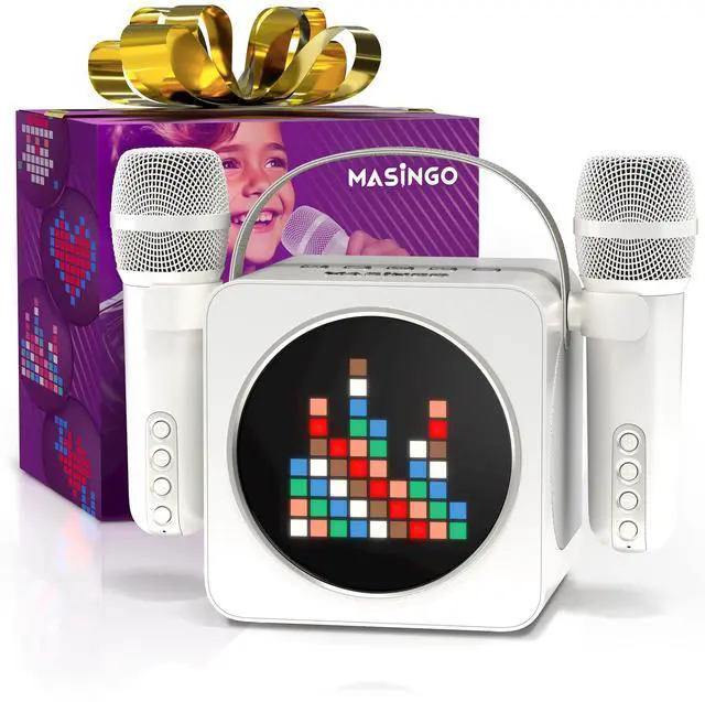 Main image of MASINGO Portable Mini Karaoke Machine for Kids and Adults with Dual Wireless Bluetooth Microphones, Animated LED Display, USB/Aux/MicroSD, Voice Effects, Fun Karaoke Toy for Girls and Boys, Animato S1