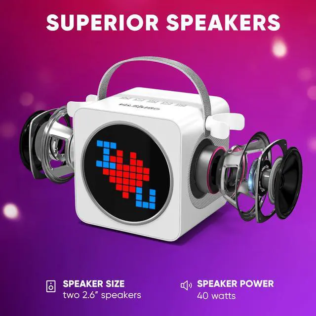 Alt view image 5 of 7 - MASINGO Portable Mini Karaoke Machine for Kids and Adults with Dual Wireless Bluetooth Microphones, Animated LED Display, USB/Aux/MicroSD, Voice Effects, Fun Karaoke Toy for Girls and Boys, Animato S1