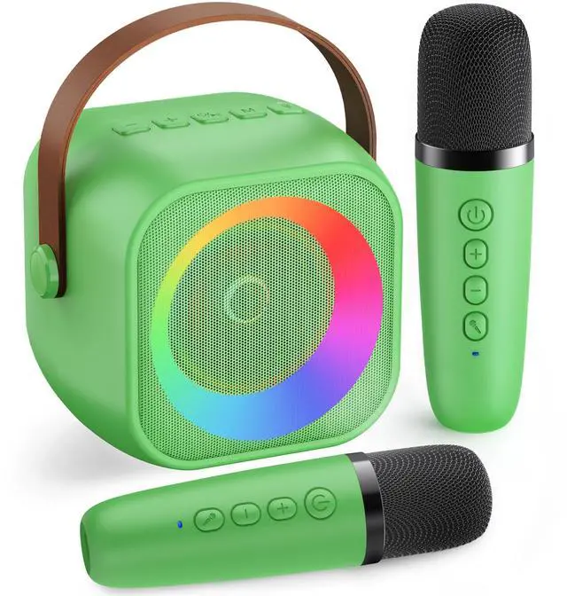 Main image of Mini Karaoke MachinePortable Bluetooth Karaoke Microphone, Singing Speaker with 2 Wireless Mic and Light Kids Adults, Christmas Birthday Gifts for Girls Boys Family Home Party(Green)