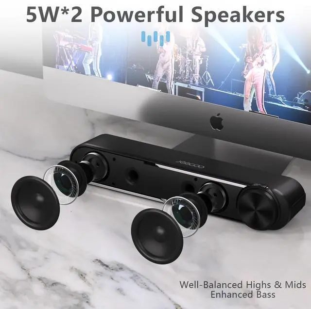 Alt view image 3 of 7 - Jeecoo A30 Wired Computer Speakers PC Soundbar for Monitor - Clear Sound, USB-Powered w/3.5mm AUX, Big Volume Control - Laptop Tablet Compatible