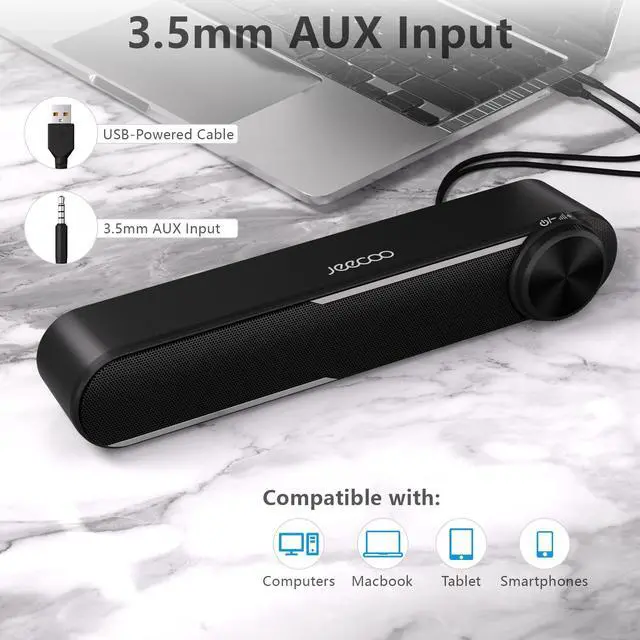 Alt view image 5 of 7 - Jeecoo A30 Wired Computer Speakers PC Soundbar for Monitor - Clear Sound, USB-Powered w/3.5mm AUX, Big Volume Control - Laptop Tablet Compatible