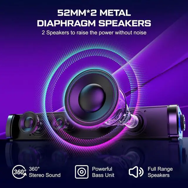 Alt view image 3 of 6 - OFFSIR Computer Speakers for Desktop, Gaming Speakers with Touch Lights PC Speakers with Surge Clear Sound, USB Powered for Computer Desktop PC Laptop Monitor