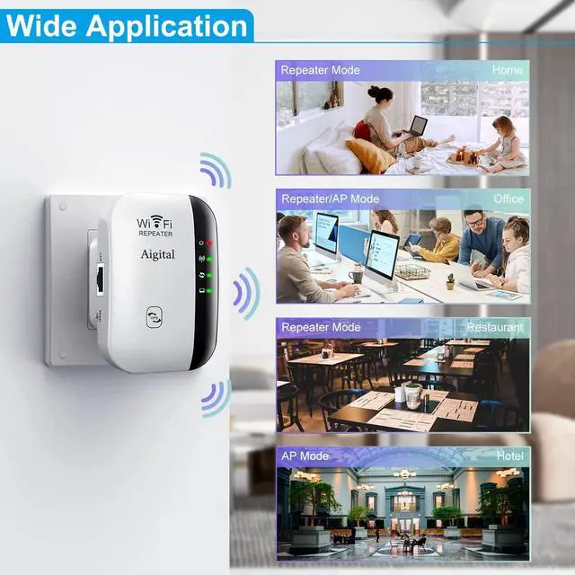 Alt view image 2 of 7 - WiFi Extender Signal Booster, Covers Up to 1200 Sq.ft and 30 Devices, 300Mbps &2.4GHz WiFi Range Extender,Wireless Repeater, Internet Booster with Ethernet Ports, WPS Setup, Alexa Compatible