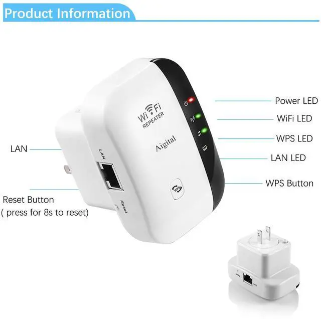Alt view image 7 of 7 - WiFi Extender Signal Booster, Covers Up to 1200 Sq.ft and 30 Devices, 300Mbps &2.4GHz WiFi Range Extender,Wireless Repeater, Internet Booster with Ethernet Ports, WPS Setup, Alexa Compatible