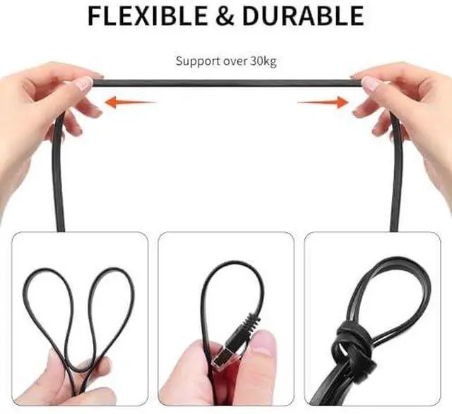 Alt view image 4 of 7 - Iskueal Retractable Ethernet Cable - 3ft Cat6 Flat Network Cable with RJ45 Connectors for High Speed LAN, Internet, Gaming - Compatible with PS4, Router, Switch - 2 Pack.