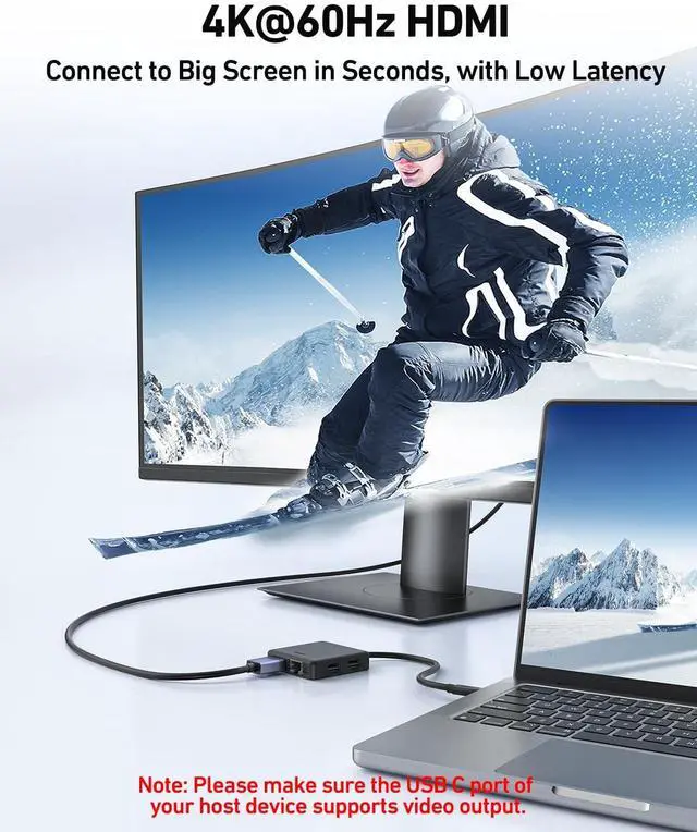 Alt view image 3 of 7 - BENFEI USB C HUB 6in1 with HDMI(4K@60Hz), 100Mbps Ethernet, 100W Power Delivery, 1*USB 3.2 10Gbps and 2*USB 2.0, Compatible with iPhone 16 Pro/Max MacBook iPad Pro iMac S23 XPS17